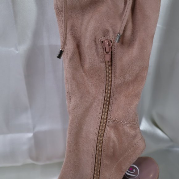 Peep Toe Over the Knee Suede Pink Boots Size 6 - Picture 8 of 16
